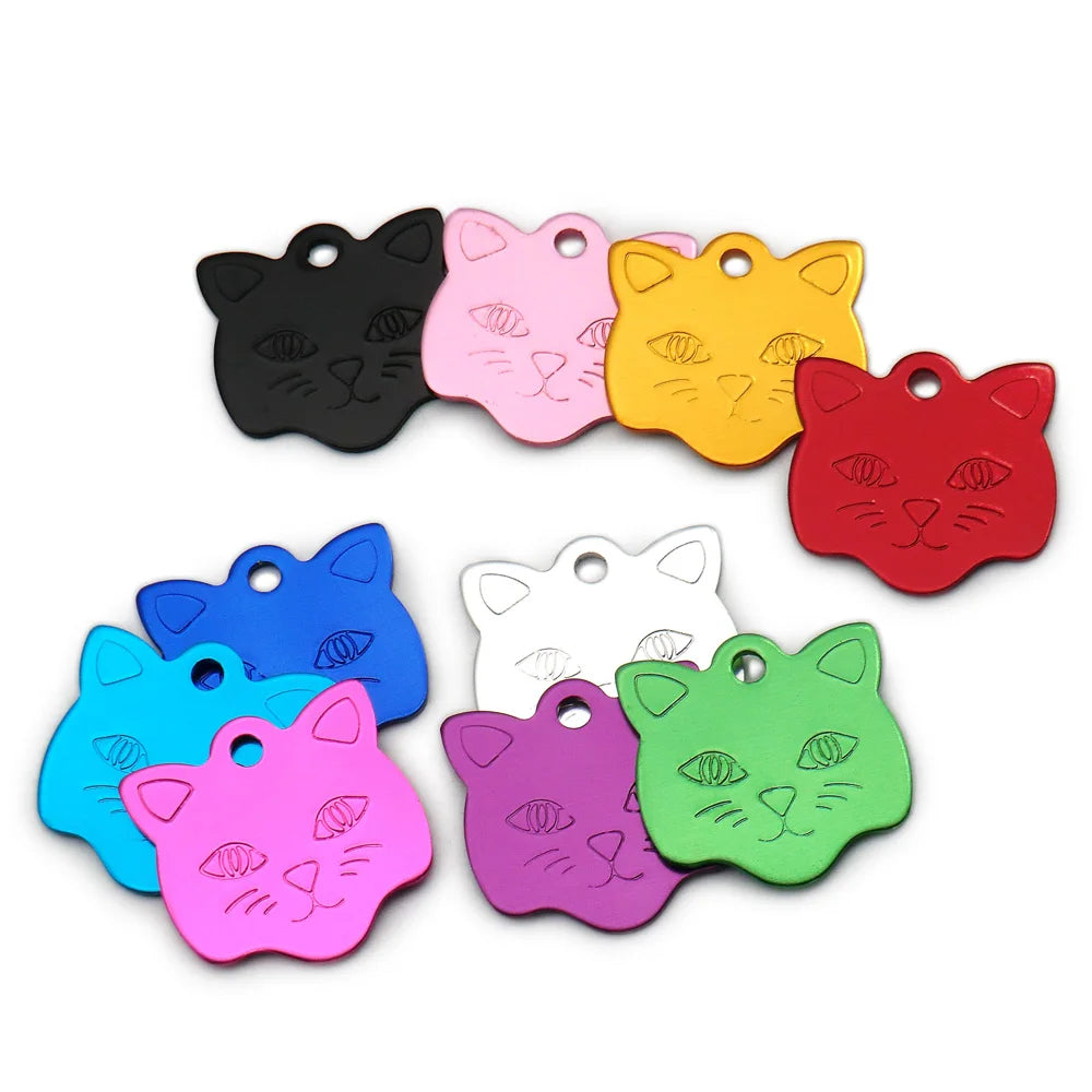 Wholesale 20Pcs Cat ID Tag Cats Name Tag Pendant  Aluminum Pet Accessories Face Nameplate Customized Tag For Cats Collar