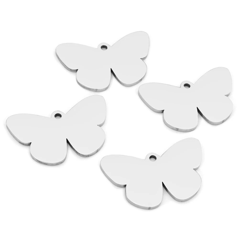 100PCS Customizable Butterfly Shape Stainless Steel Tag Engravable Anti-lost Keyring  Pendant Jewelry Necklace Charm Accessories