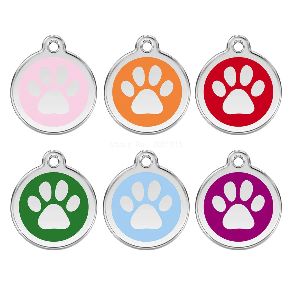 Wholesale 100 Tags Paw Pet Name Keychain ID Tags Number Address NamePlate Ring Key Chain Tag Pet metal tags id wallet pendant