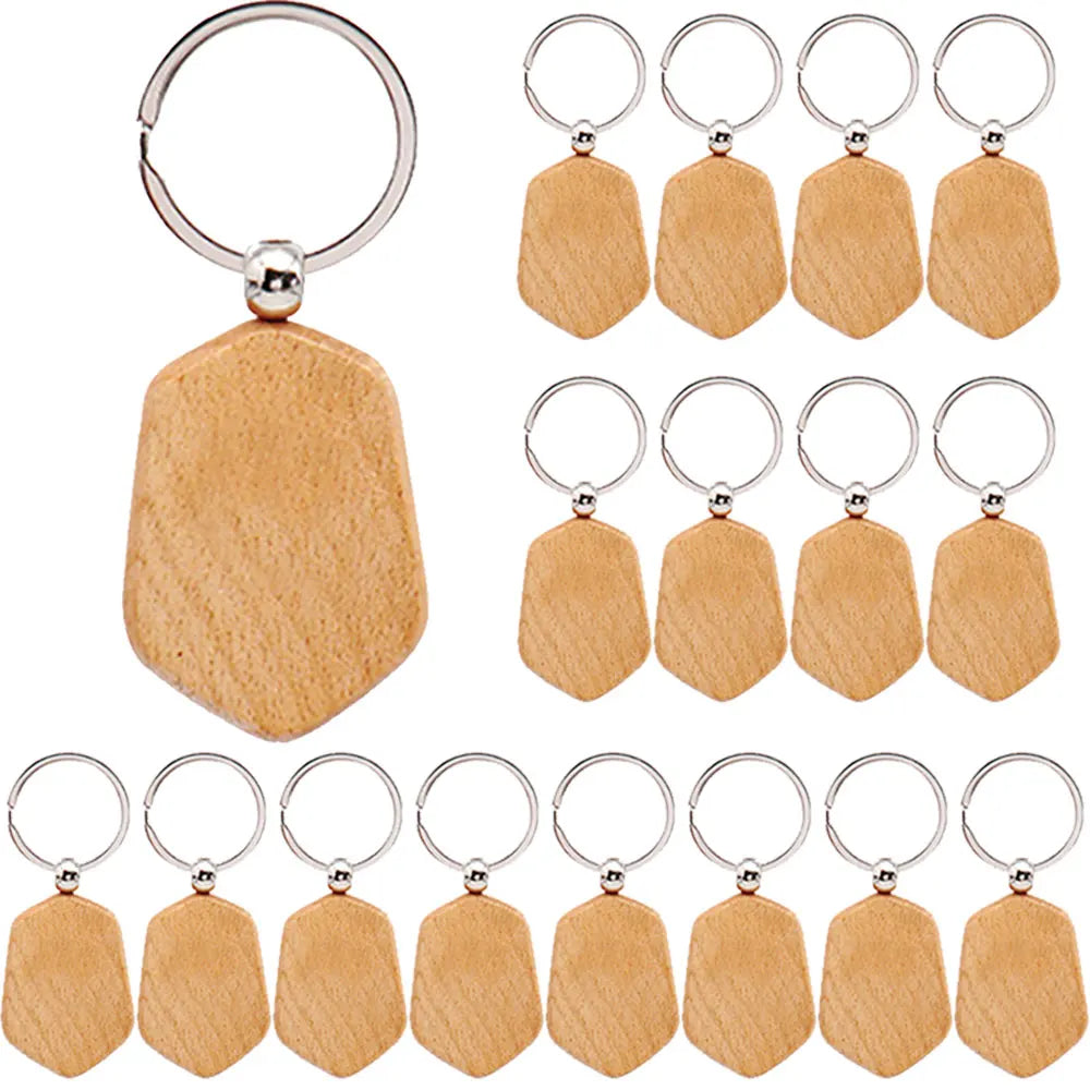 20Pcs Wooden Keyring Keychain Chain Key Ring Natural Wood Gifts Customize Blank Engrave DIY Wholesale Bulk  Name Tags