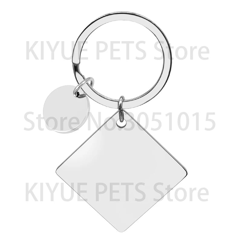 20Sets Pet Dog ID Tag Stainless Steel Mirror Metal Blank Square With Circles Keychain Keyring Engravable Anti-lost Accessories