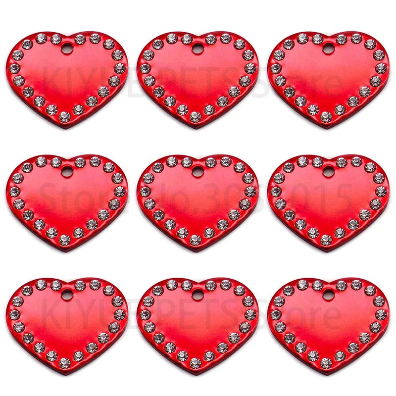 20Pcs Rhinestone Aluminum Anodized Bone Heart Pendant Keychain Wedding Decoration Blank Nameplate