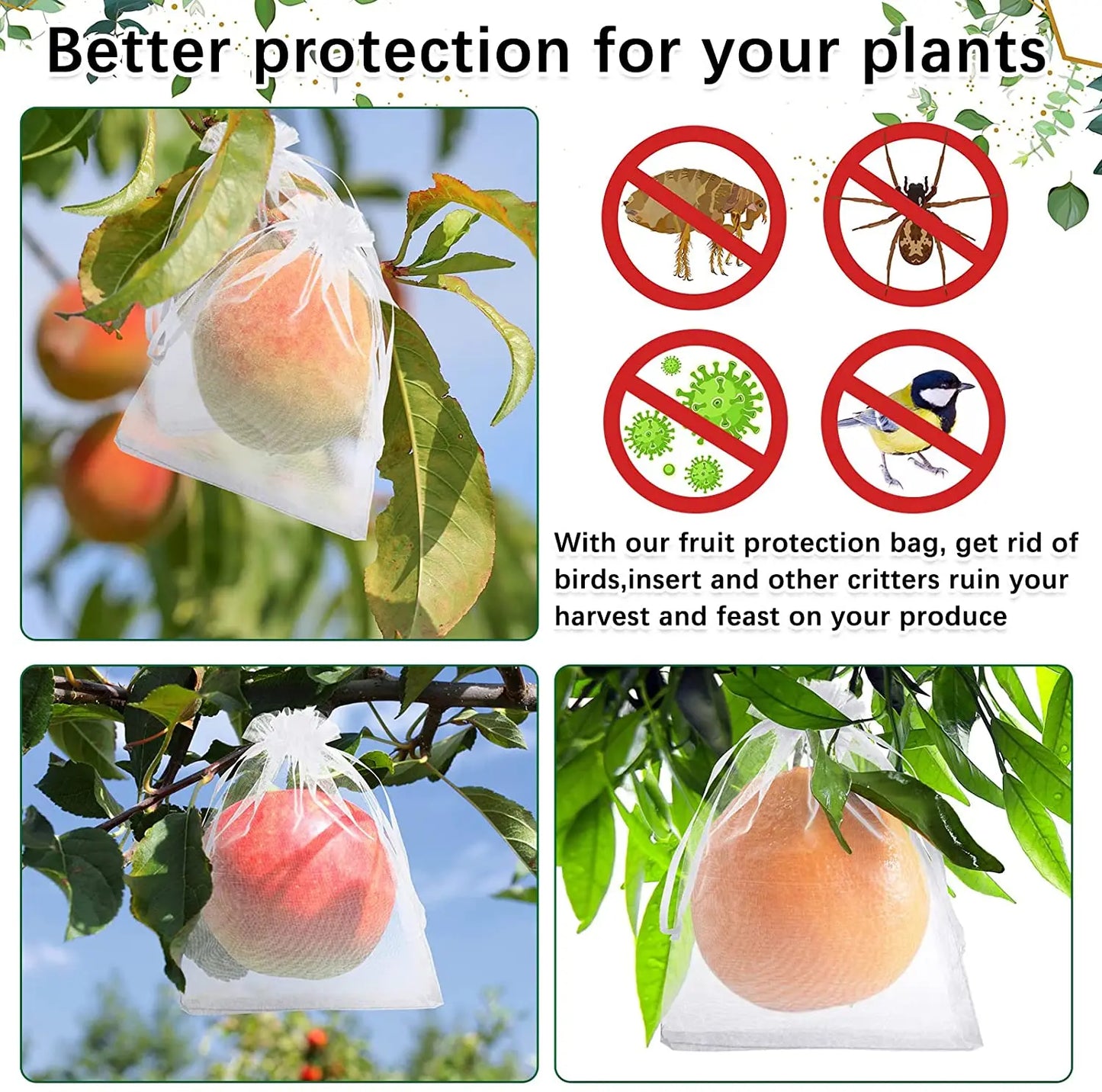 Wholesale Fruit Protection Bags Pest Anti-Bird Garden Netting Strawberry Bags Mesh Grapes Bag Drawstring Planter Grow Bags