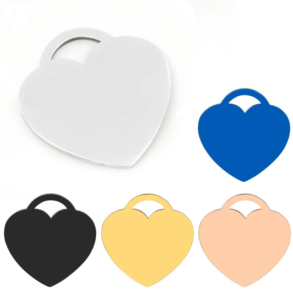 20Pcs Personalized Engraving Customized Dog ID Heart Shape Stainless Steel Tag Keyring Accessories Nameplate Pendant