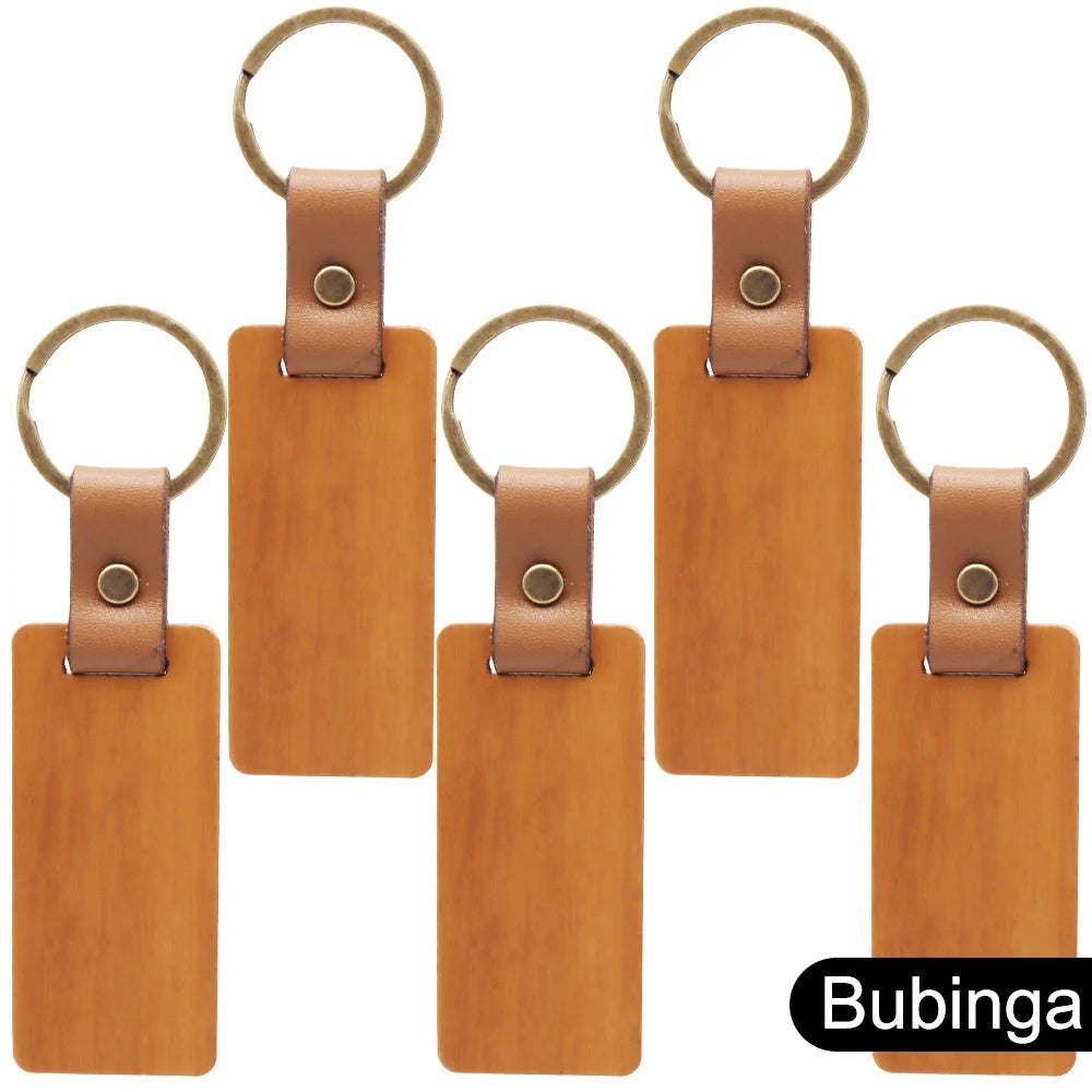 50pcs Wooden Keychain Rectangular Collectible Key Ring Car Bag Hanging Pendant Painting Crafts Cute Keychain for Women Men