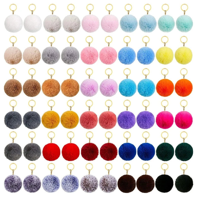 Wholesale 100/50/20 Pcs Pom Fluffy Key Rings Pet Tag Dog Plush Charm Keyring Faux Fur Keychain Ball For Women Girls Gift Pendant