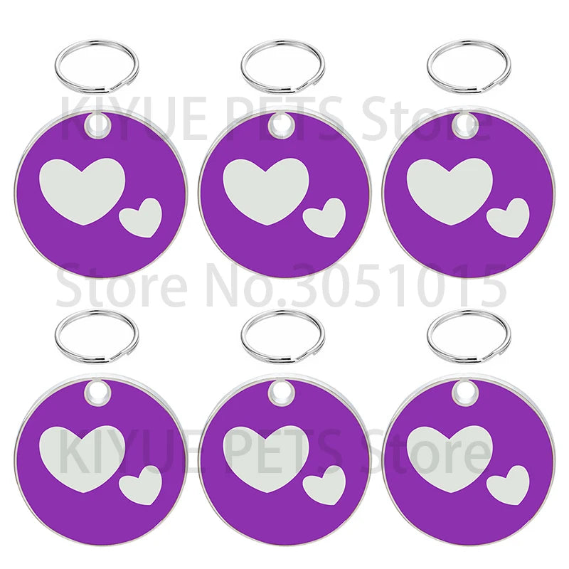 100PCS Heart Anti-lost Pet ID Tag Blank Engraved Name for Cat Puppy Customized Round Pendant Personalized Collars Key Ring