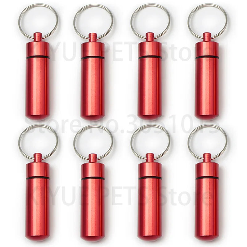 Wholesale 100Pcs Dog Pendant Name ID tags Waterproof Aluminum Pill Case Personalized Holder Container Keychain Medicine Box