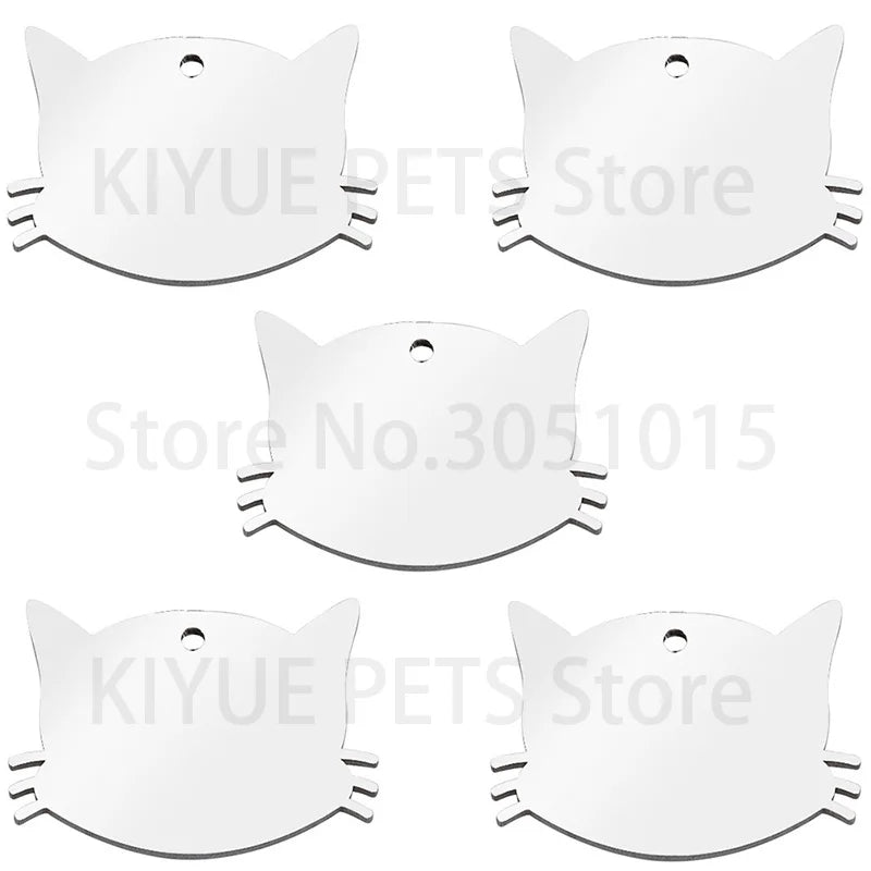 100PCS Personalized Cat Face Stainless Steel Dog Pet ID Tag Keychain Engraved Name Puppy Collar Metal Pendant Keyring Accessorie