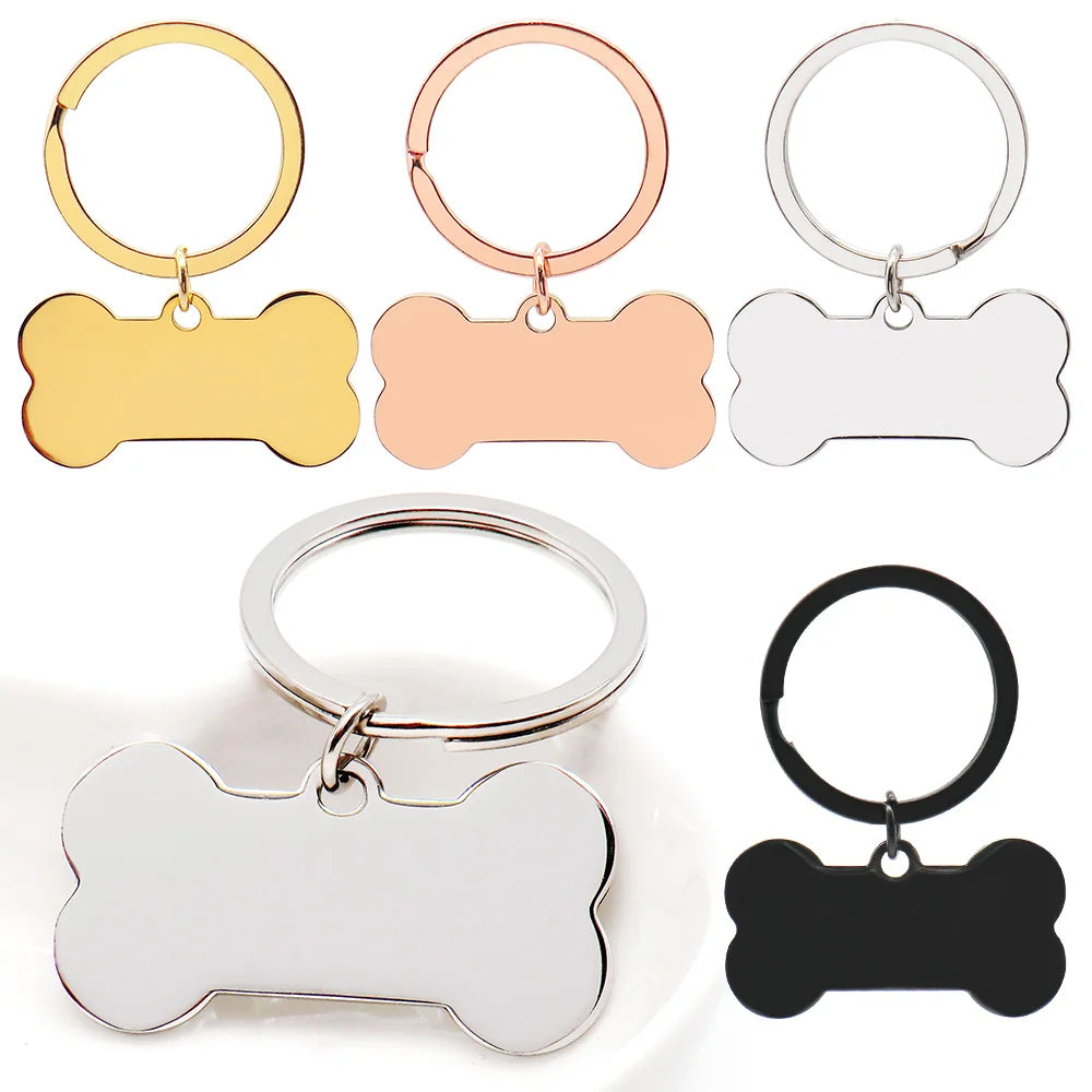 50Sets Bone Pet ID Tag Anti-lost Personalized Engraved Name Tell for Cat Puppy Collar Accessories Custom Plate Key Chain Ring