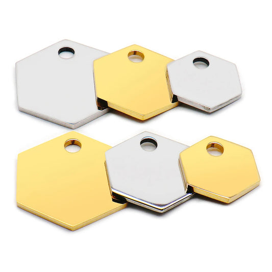 Wholesale 100Pcs Pet ID Tags Stainless Steel Hexagon Pendant Dog Tag Hole Personalise Nameplate Gift Name Phone LOGO For Person