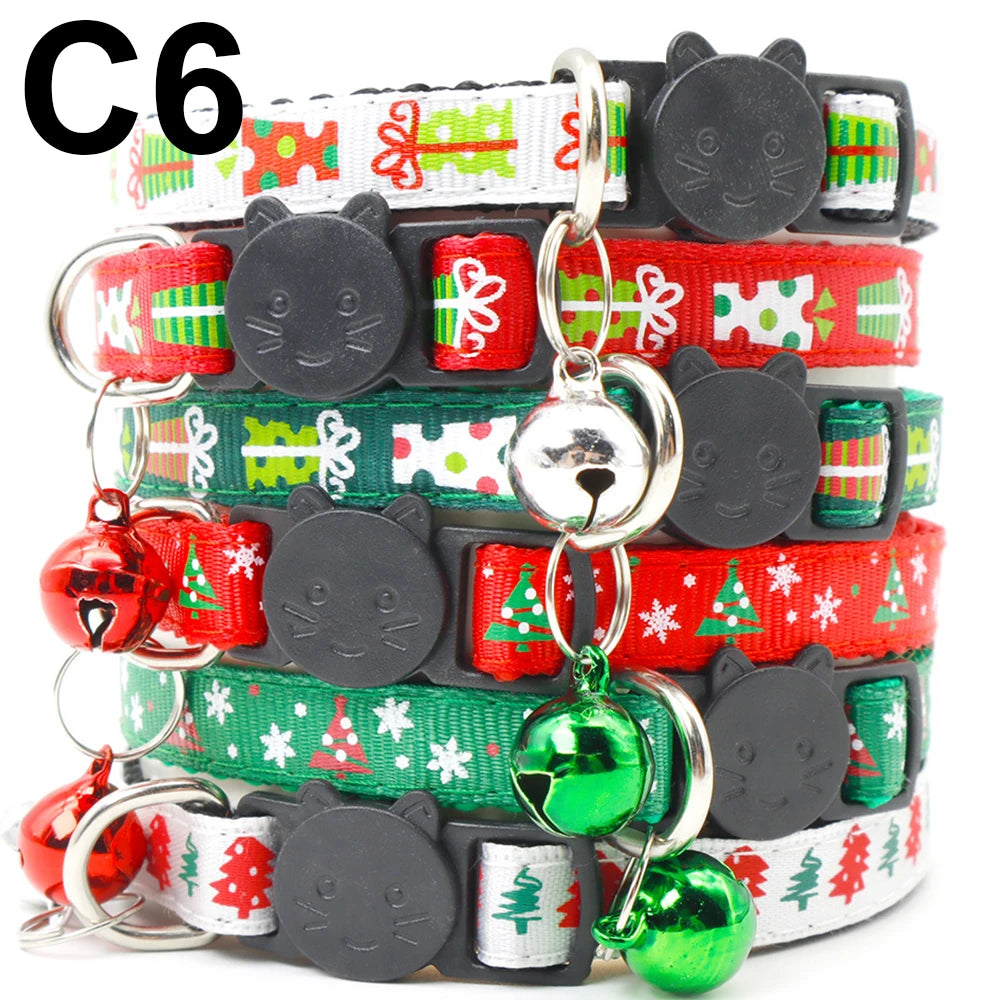 24PCS Christmas Cute Bell Collar Adjustable Buckle Cat Collar Quick Disengagement Kitten Small Dog Accessories