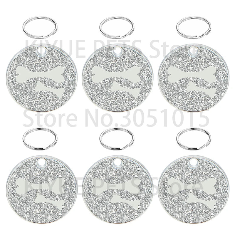 Wholesale 20Pcs Dog Cat Tag Engraved Round Puppy Kitten Blank ID Name Custom Collar Tag Bone Pendant Accessories Paw Glitter