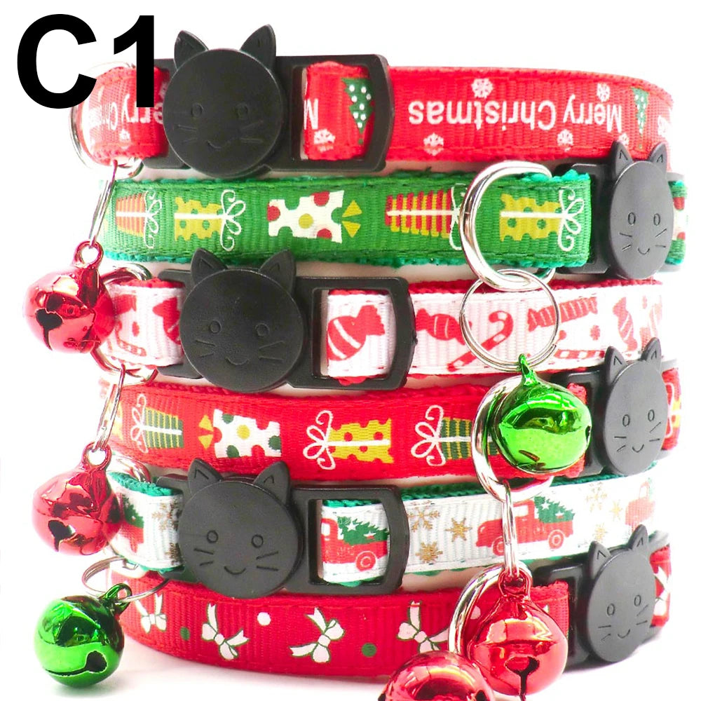 24PCS Christmas Cute Bell Collar Adjustable Buckle Cat Collar Quick Disengagement Kitten Small Dog Accessories