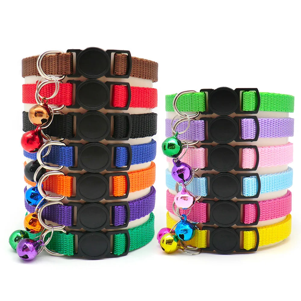 Wholesale 24Pcs Safety Casual Solid Color Neck Strap Fashion Walking Outside Pet Cat Dog Collar With Bell Delicate