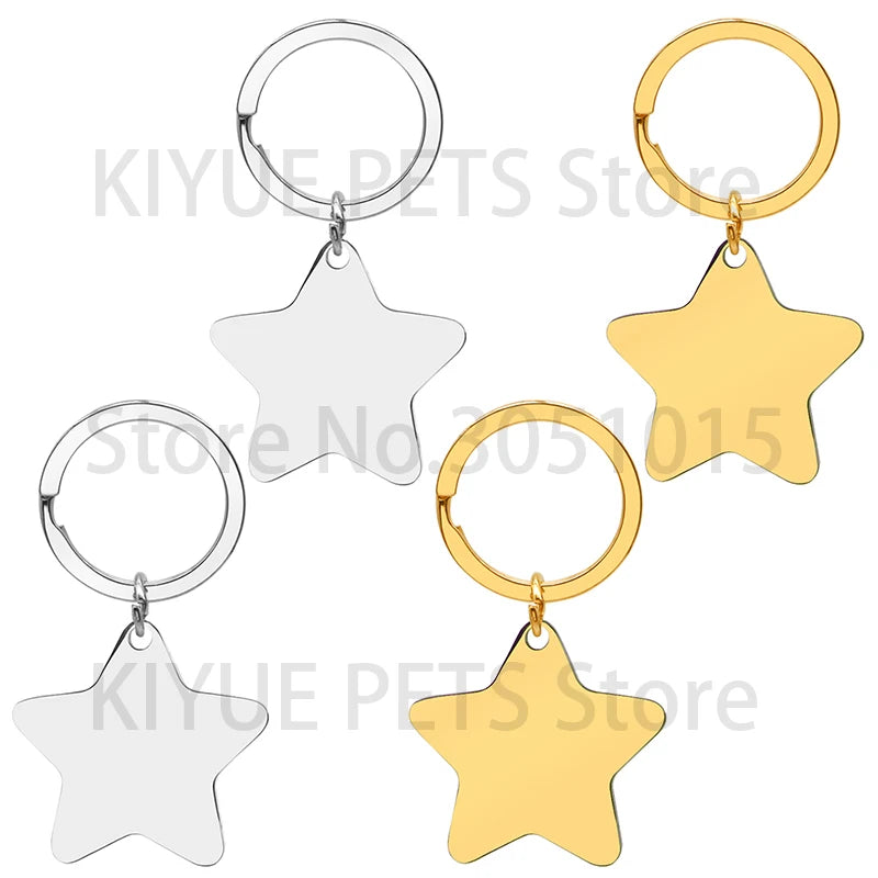 Personalized 50Pcs Blank Star Tag With Chain Pet Dog Plate Keyring Pendant Necklace Jewelry Making Accessories