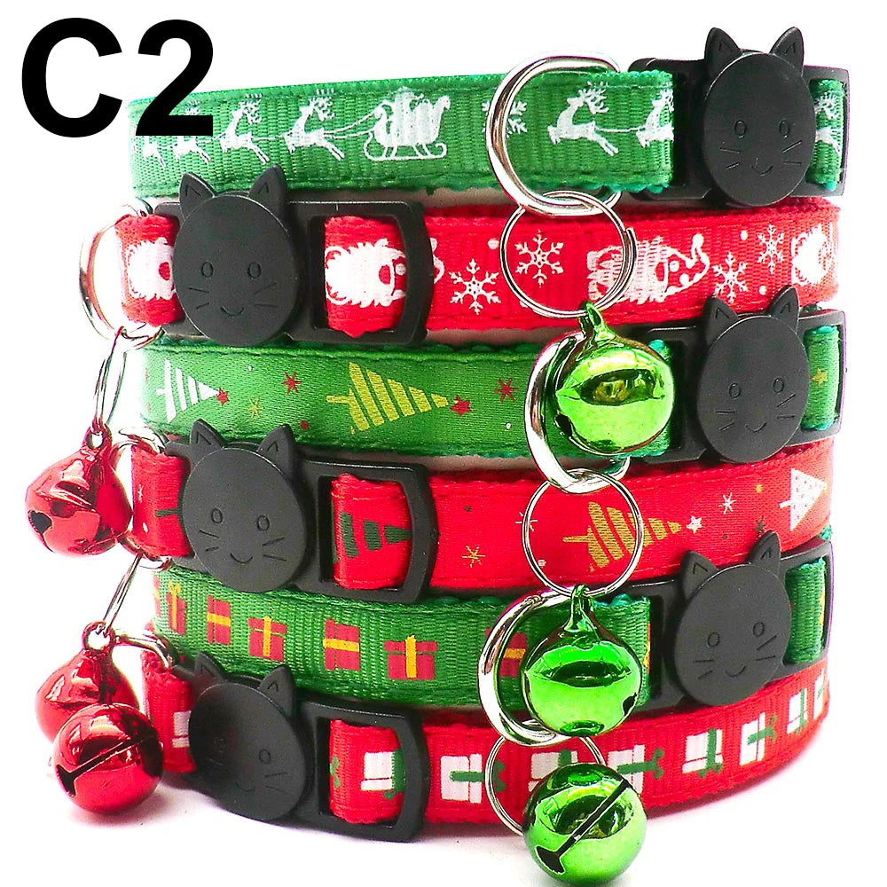 24PCS Christmas Cute Bell Collar Adjustable Buckle Cat Collar Quick Disengagement Kitten Small Dog Accessories