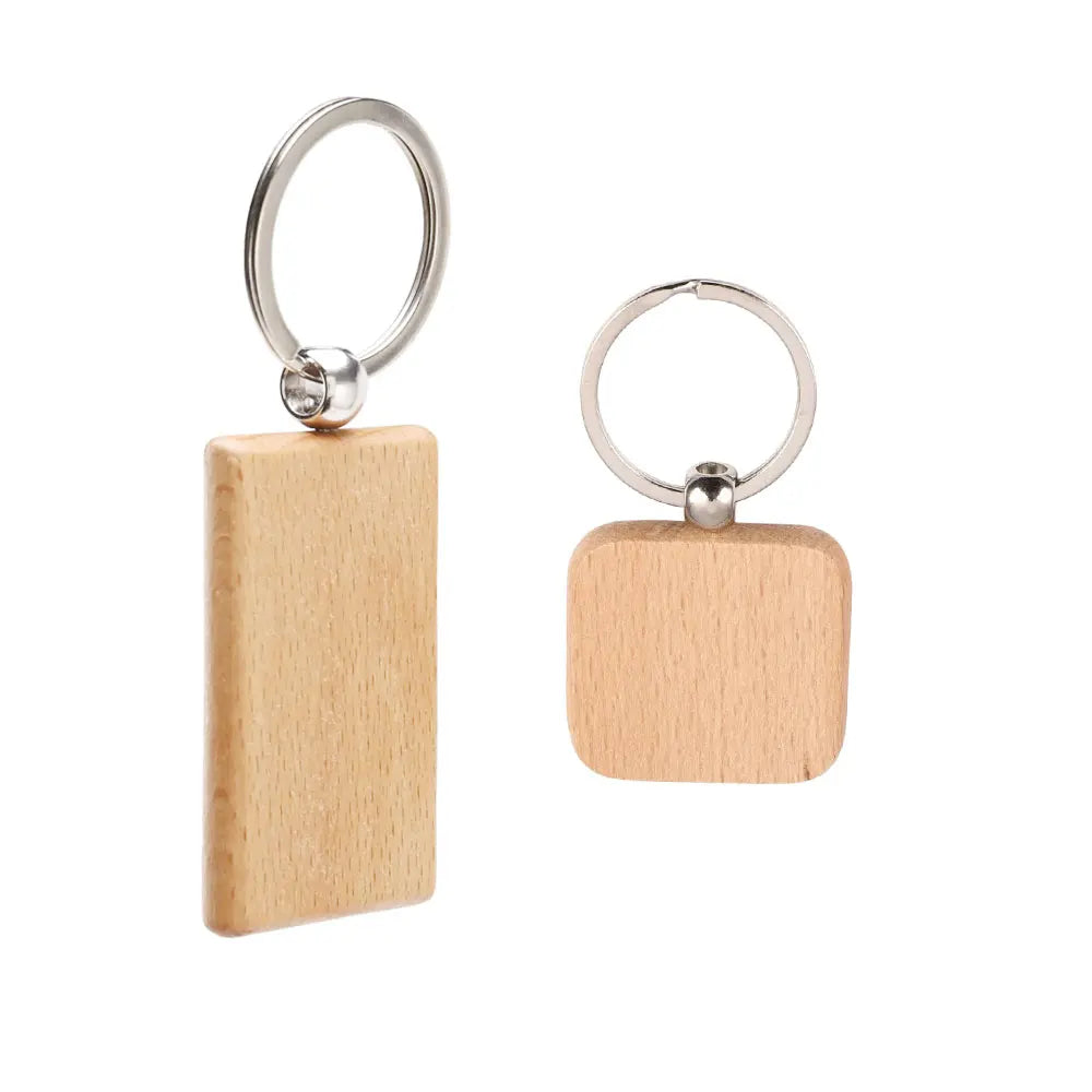 20Pcs Blank Wooden Keychain DIY Rectangular Engraving Key Chain ID Tag Can Be Engraved