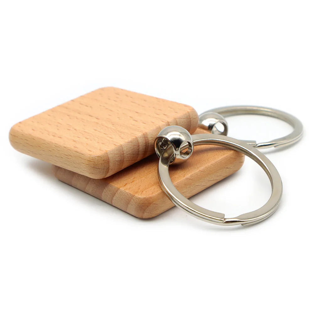 20Pcs 40mm Blank Wooden Keychain Dog Tags Key Ring Rectangular Engraving Key ID Engraved DIY Wooden Pendant Gift