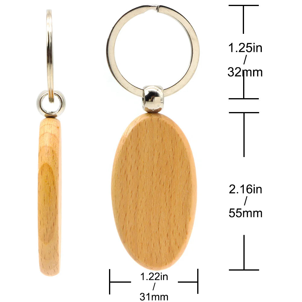 20Pcs Blank Oval Ellipse Wooden Key Chain Dog Tag DIY Promotion Keychain Pendant Keyring Tags Promotional Gifts