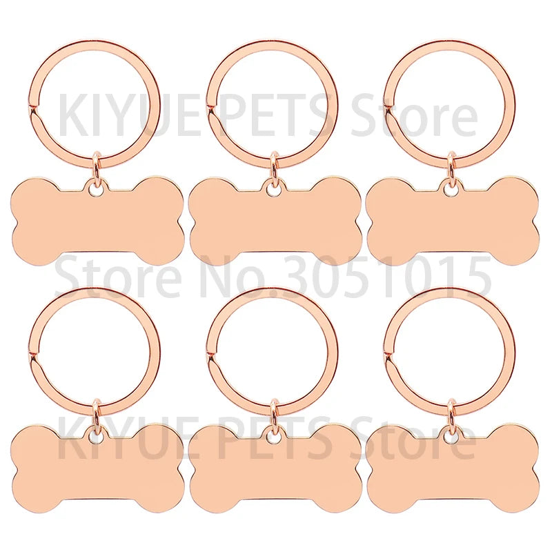 50Sets Bone Pet ID Tag Anti-lost Personalized Engraved Name Tell for Cat Puppy Collar Accessories Custom Plate Key Chain Ring