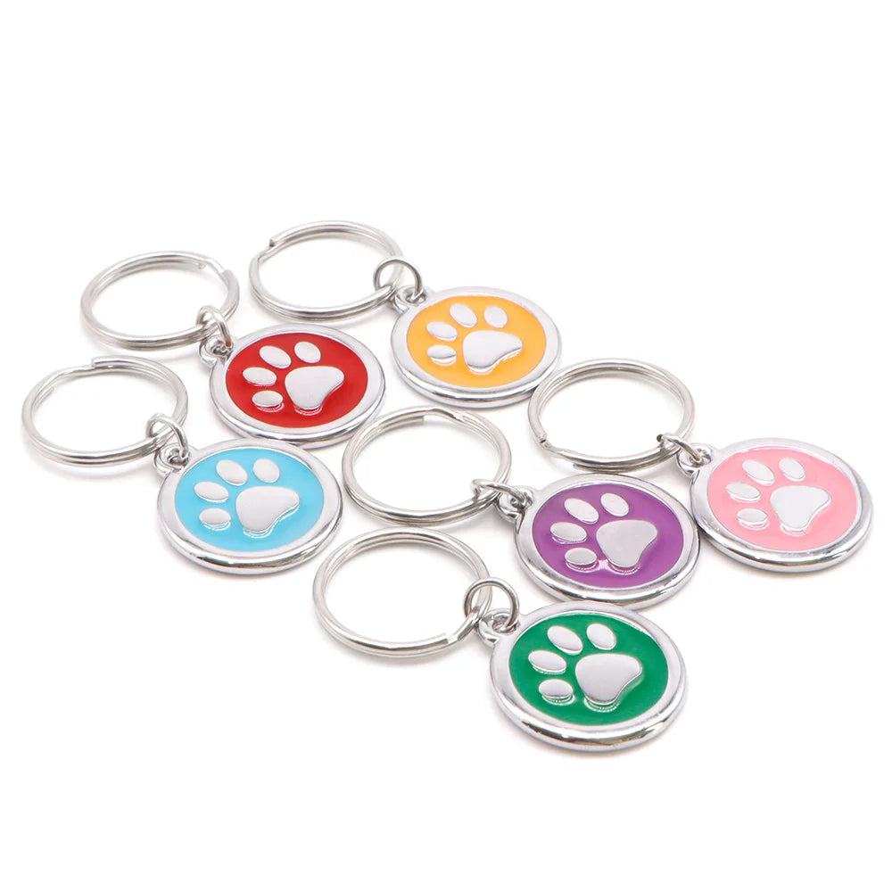 Wholesale 100 Tags Paw Pet Name Keychain ID Tags Number Address NamePlate Ring Key Chain Tag Pet metal tags id wallet pendant