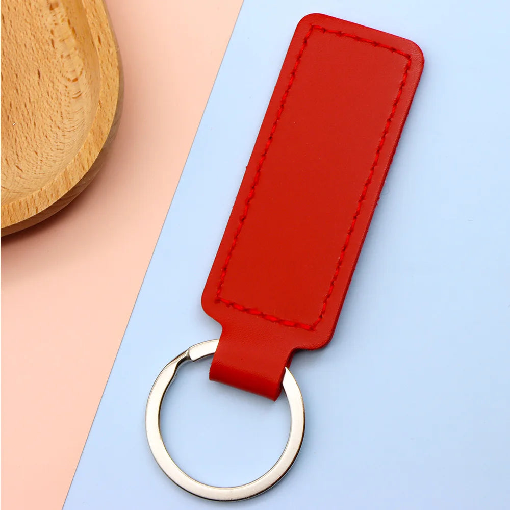 Wholesale 100 50 Pcs PU Leather ID Tag Key Chains Car Keychain Personalized Name Dog Tag ID Plate Square Key Pendant With Ring