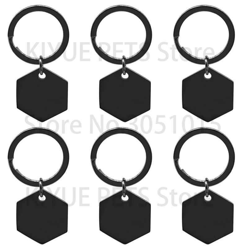 Wholesale 20Pcs Hexagon Engraved Cat Dog Stainless Steel Pet ID Tag Anti-lost Collar Charm Personalized Name Plate Key Ring