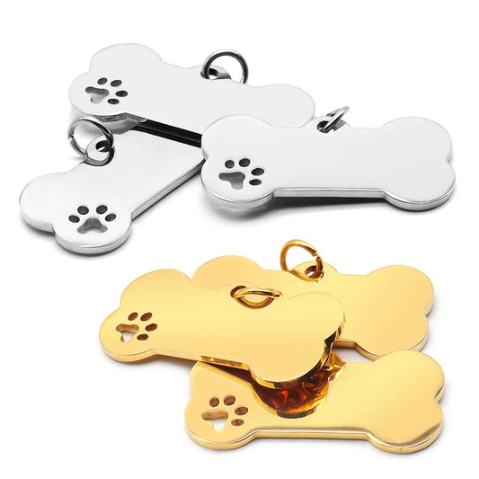 100PCS Stainless Steel Bone Pet ID Tag Pet Cat Dog Paw Collar Accessories Decoration  Engraving CollarsDog Multi-Function Plate