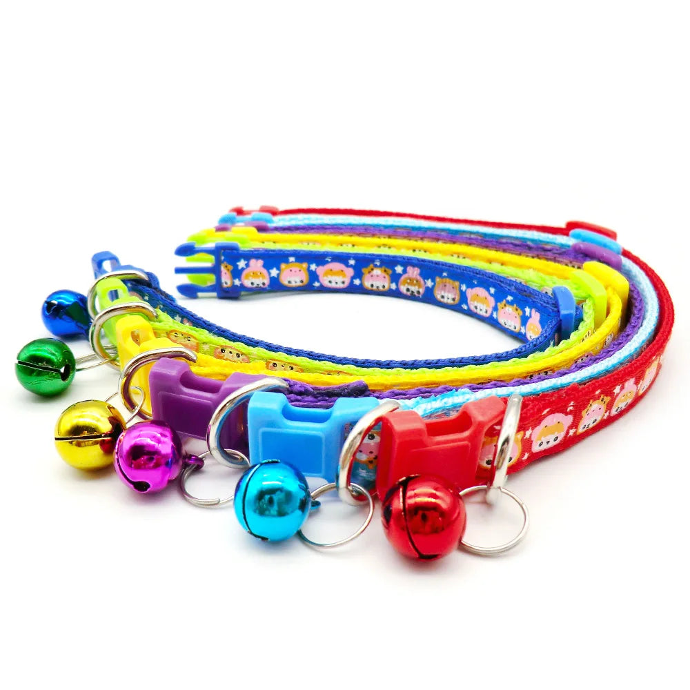 100Pcs Dog ID Collars Kitten Cat With Bells Practical Polyester Reusable Puppy Colorful Necklace Decoration Supplies Pets Gifts