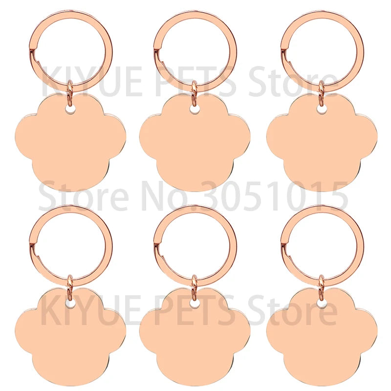 20PCS Personalized Dog ID Tag Blank Engraving Cat Paw Stainless Steel Name Pendant Collar Anti-Lost Puppy Accessory Keyring