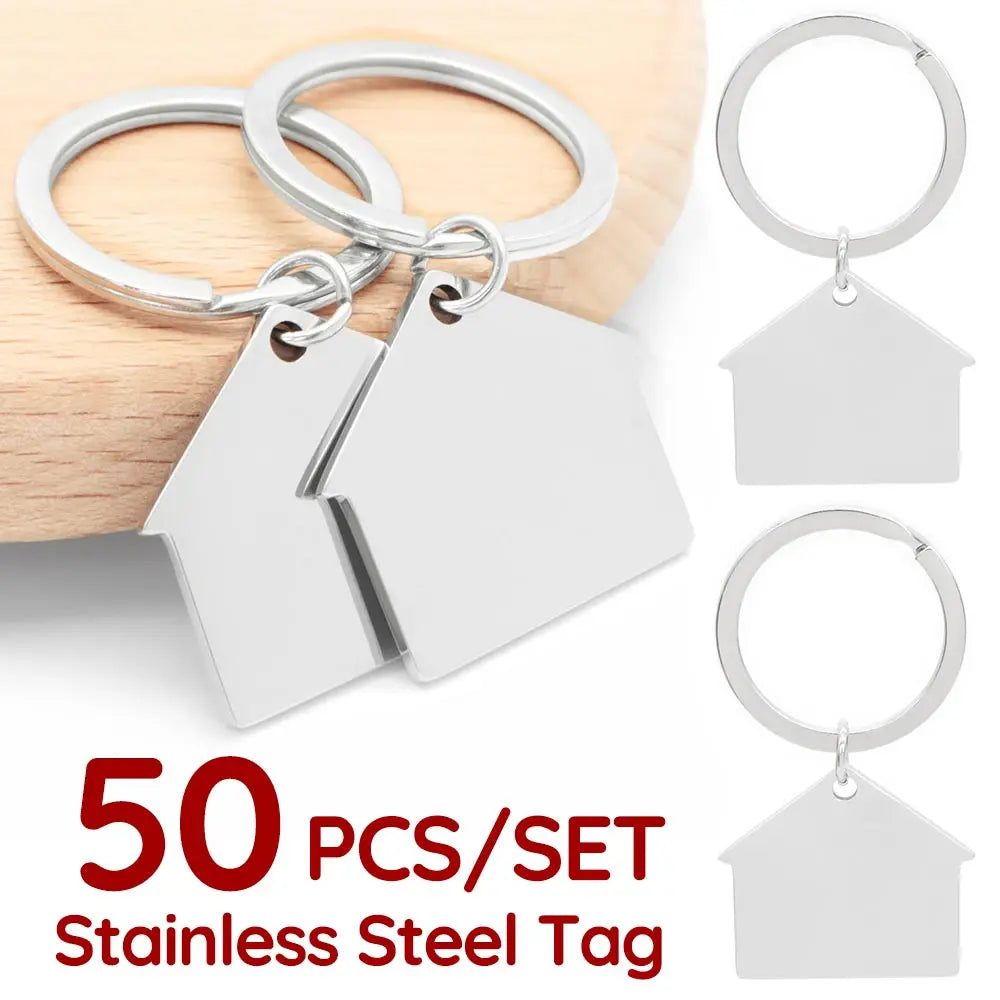 50Pcs Personalized Pet ID House Shape Stainless Steel Tag Engravable Information Anti-lost Nameplate Keyring Pendant Ornament