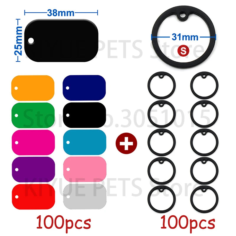 100Pcs Hot Selling Pet Dog ID Tag Rectangular Plate Aluminium For Rubber Elasticity Anti-lost Key Chain Cat Pendant