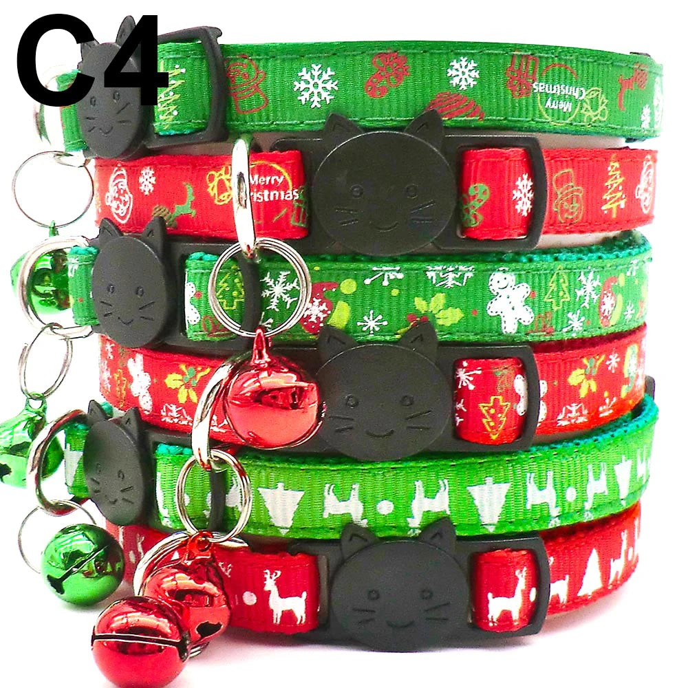 24PCS Christmas Cute Bell Collar Adjustable Buckle Cat Collar Quick Disengagement Kitten Small Dog Accessories