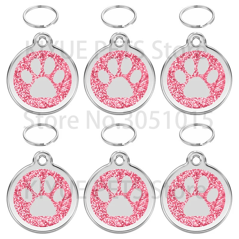 100PCS Anti-lost Custom Dog ID Tag Engraved Shiny Pet Dog Collar Accessories Personalized Cat Puppy ID Tag Alloy Round Paw Name