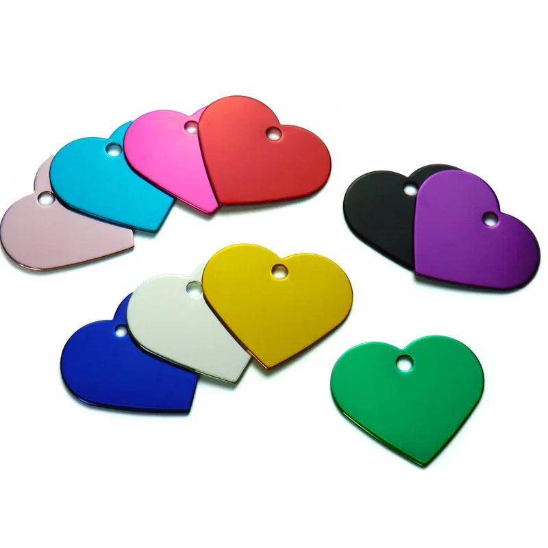 Wholesale 20Pcs Customized Personalized 2 Sides Heart shaped Aluminum Dog Cat Tag Pet Collar Accessories ID Tag Name Telephone